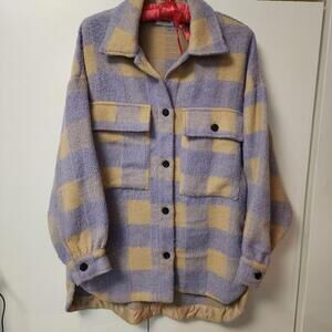 Princess Polley WOMENS KEELEY JACKET fleece PURPLE/creme PLAID Sz S/M boho cabin